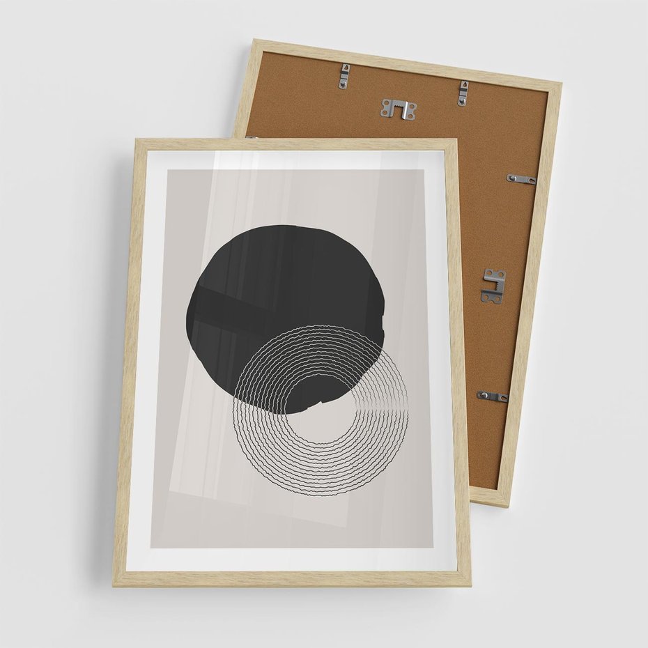 Plakat w ramie 50x70 - Migotliwa Opowieść - abstrakcyjna kompozycja, okręgi - rama drewno