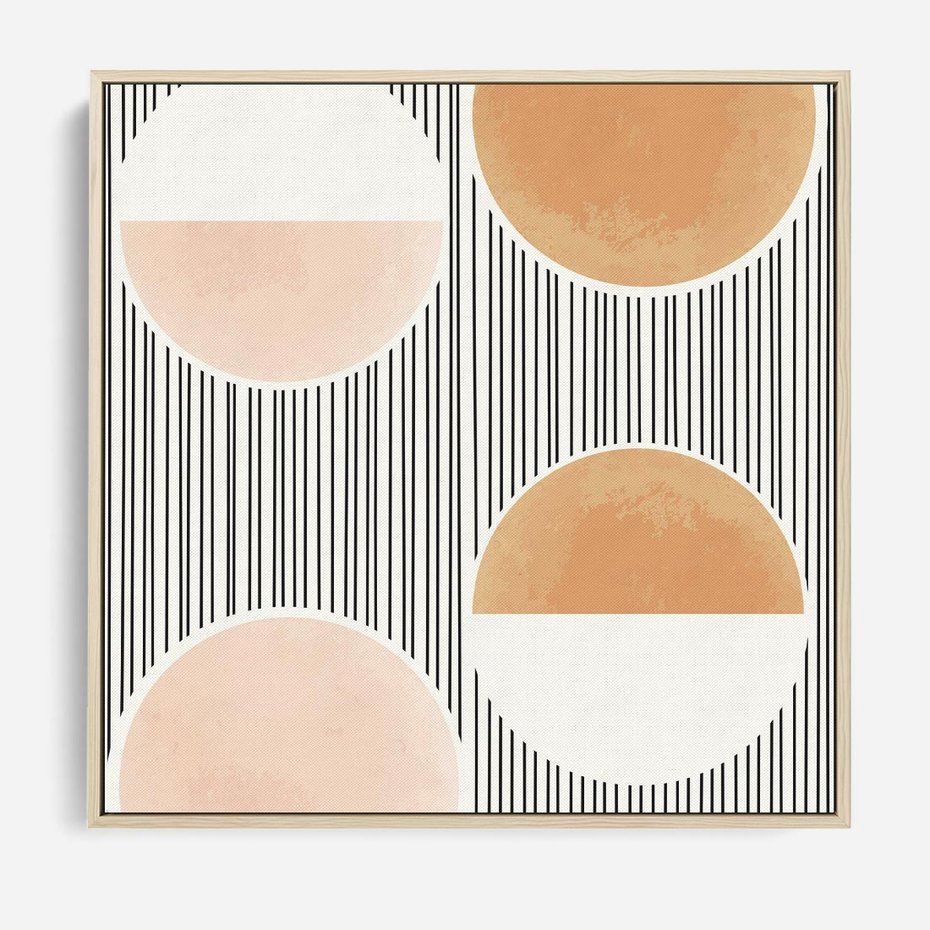 Obraz w ramie 80x80 - Przenikające Kształty - abstrkacyjna nowoczesna sztuka, koła okręgi - rama drewno