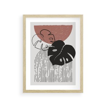 Plakat w ramie 50x70 - Nowoczesna Monstera: Szkic w Grafice - nowoczesna grafika, monstera - rama drewno