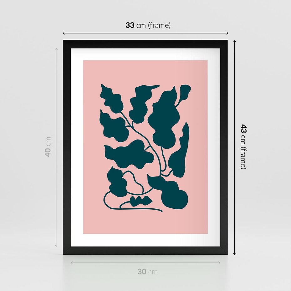 Plakat w ramie 30x40 - Kształty Nieznanego Świata - abstrakcyjne liście, boho styl - rama czarna