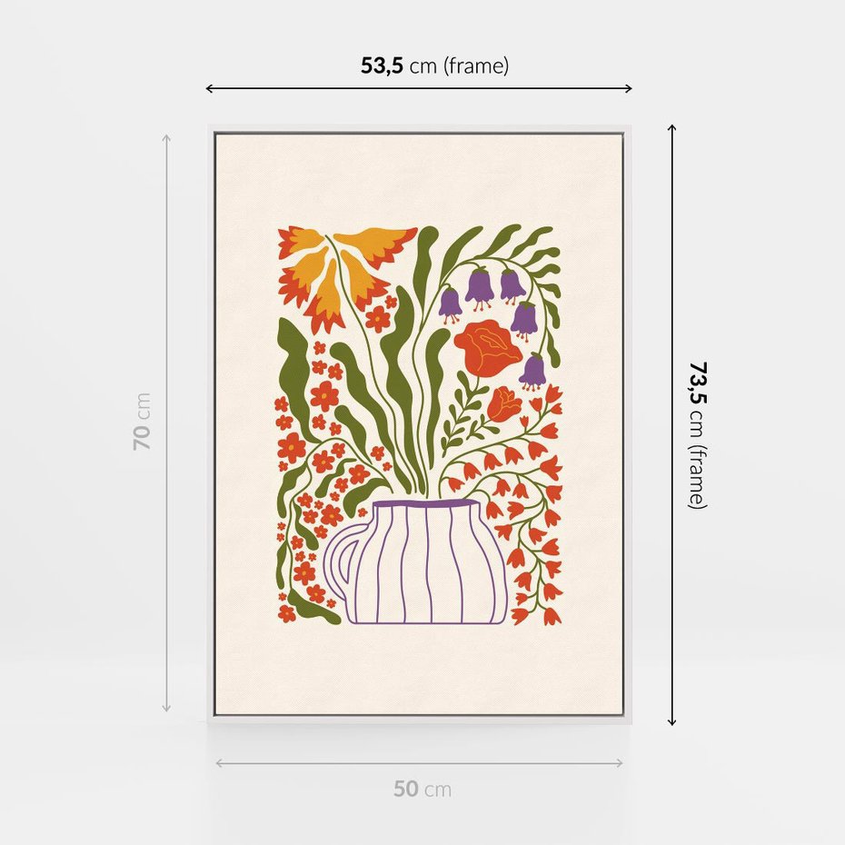 Obraz w ramie 50x70 - Świeżość Kwiatów - kwiaty w wazonie, minimalistyczna kompozycja - rama biała