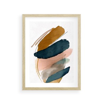 Plakat w ramie 30x40 - Migocące Impresje Przestrzeni - abstrakcyjny obraz, kolory ciepłe - rama drewno