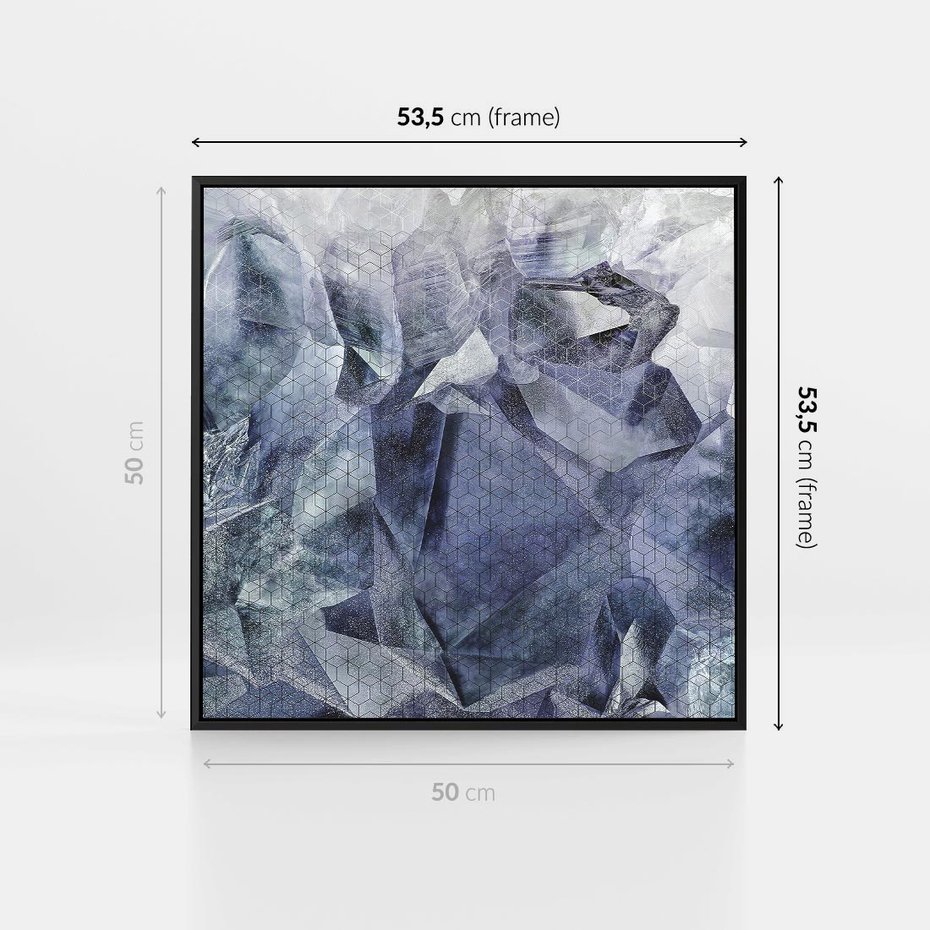 Obraz w ramie 50x50 - Melodia mgieł i marzeń - abstrakcja w kolorze granatu, przypominająca górę lodową - rama czarna