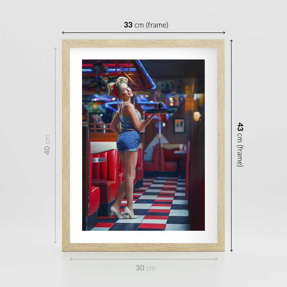 Plakat w ramie 30x40 - Czas Na Wyjątkowy Posiłek - restauracja, retro - rama drewno