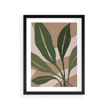 Plakat w ramie 40x50 - Nowoczesność Natury: Plakat z Zielonymi Liśćmi - nowoczesny plakat, beż - rama czarna