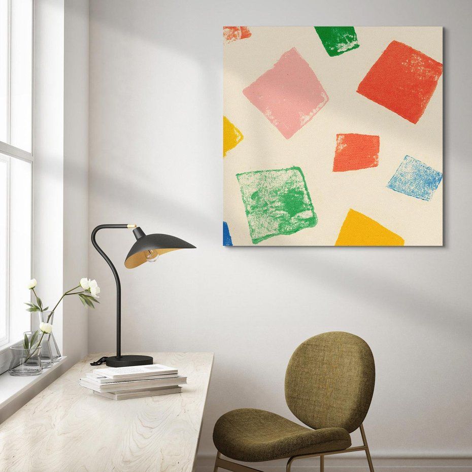 Obraz na płótnie 40x40 - Tęczowe Rytmy - kolorowe tęczowe kwadraty, wesoły kolaż