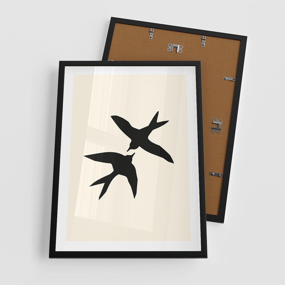 Plakat w ramie 50x70 - Kreatywne Echa - jaskółki, minimalizm - rama czarna