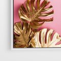 Obraz w ramie 50x50 - Luksusowa Elegancja - złote, liście - rama biała