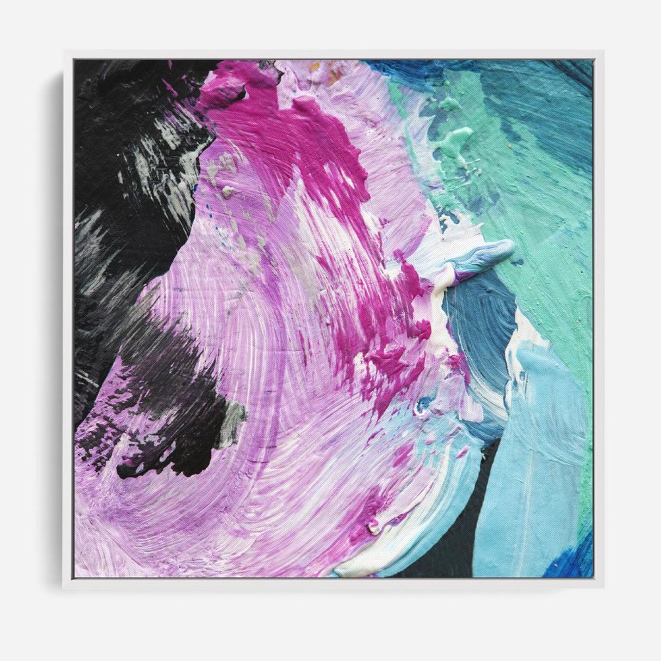 Obraz w ramie 80x80 - Kolorowy rój wyobraźni - rozlane kolorowe farby olejne, abstrakcja - rama biała