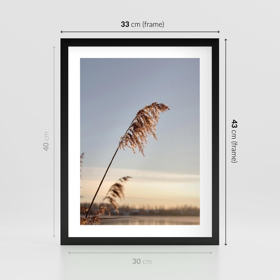 Plakat w ramie 30x40 - Naturalna Delikatność - trawy, boho - rama czarna