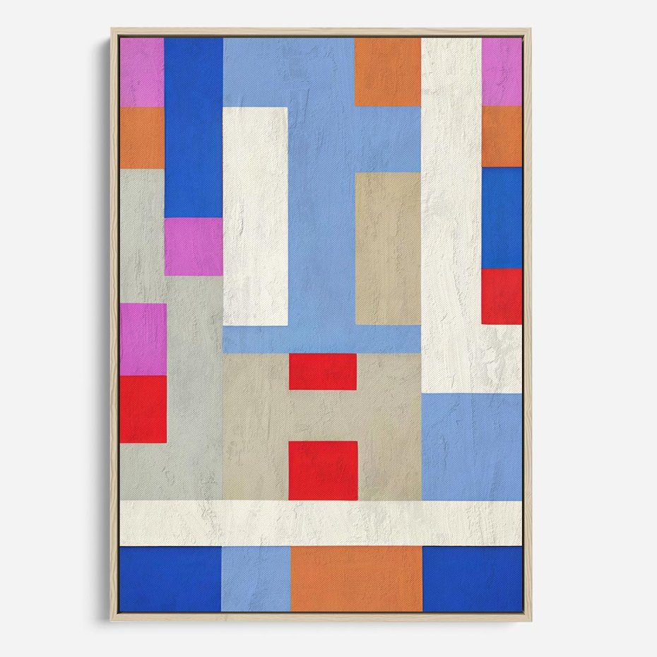 Obraz w ramie 80x120 - Bezczasowe Przenikanie Kształtów - abstrakcyjne geometryczne kształty, olejny obraz - rama drewno