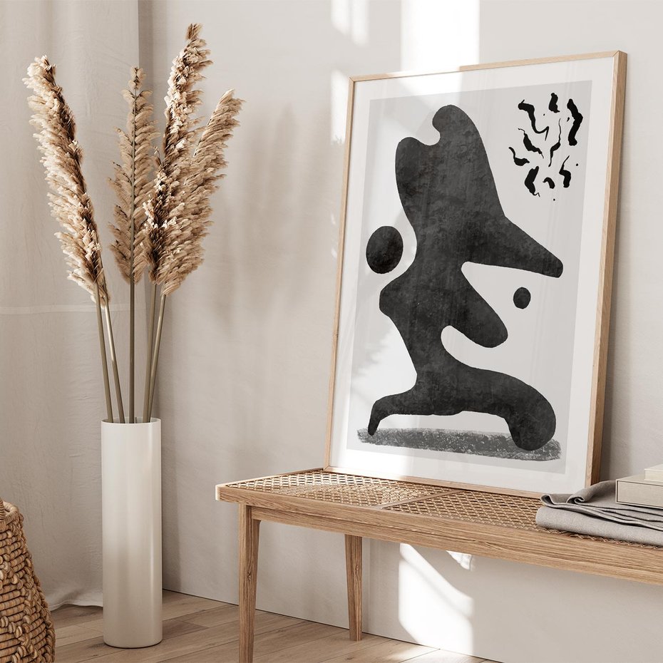 Plakat w ramie 50x70 - Abstrakcja w Monochromii - nowoczesna grafika, abstrakcja - rama drewno