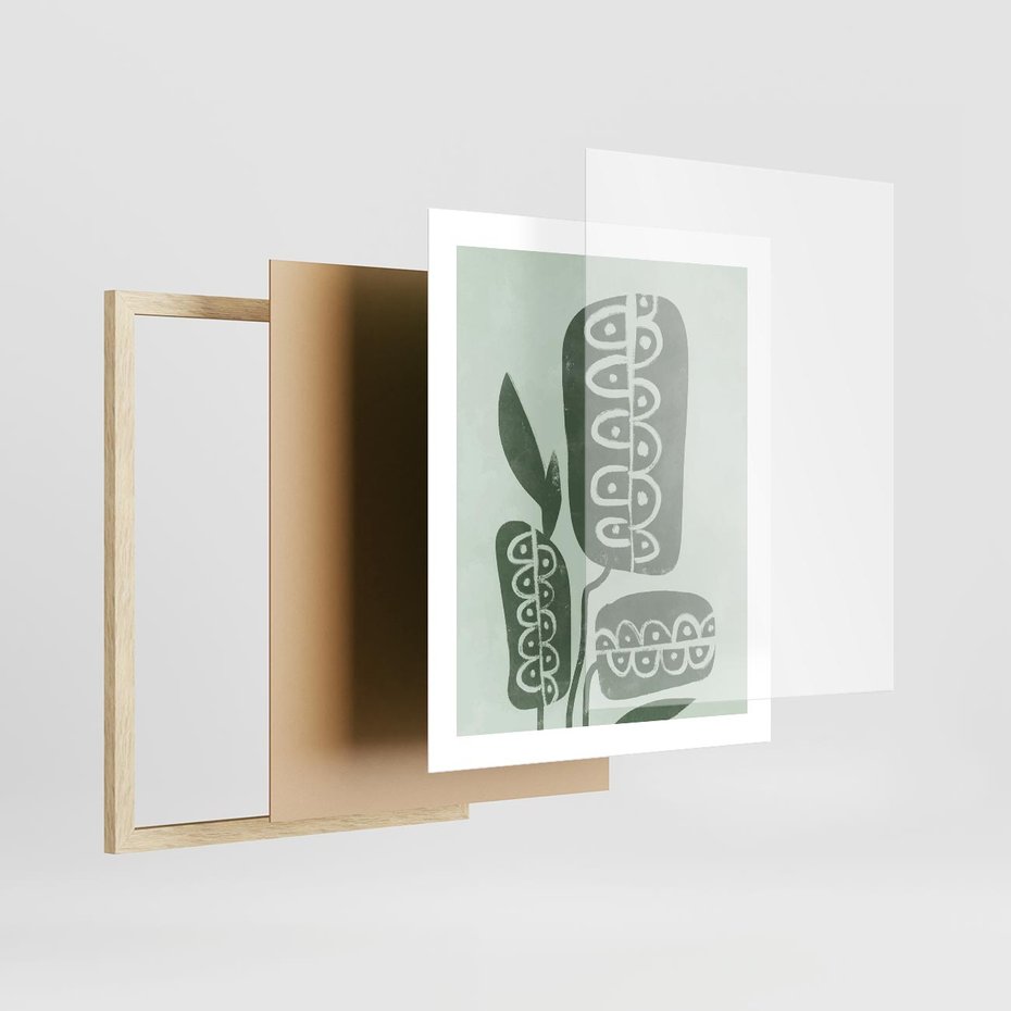 Plakat w ramie 40x50 - Nurtująca Zieleń - abstrakcyjny zielony motyw, skandynawski design - rama drewno