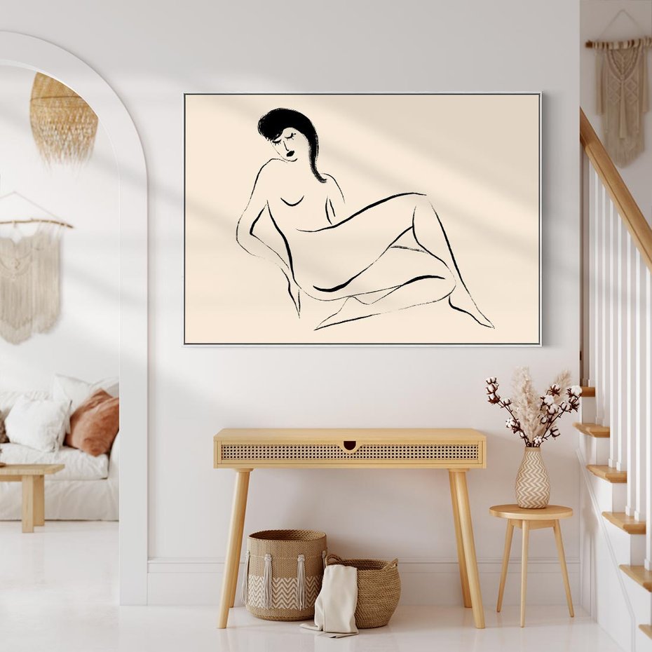 Obraz w ramie 100x70 - Piękno w Minimalizmie - abstrakcyjny rysunek, minimalistyczna kreska - rama biała