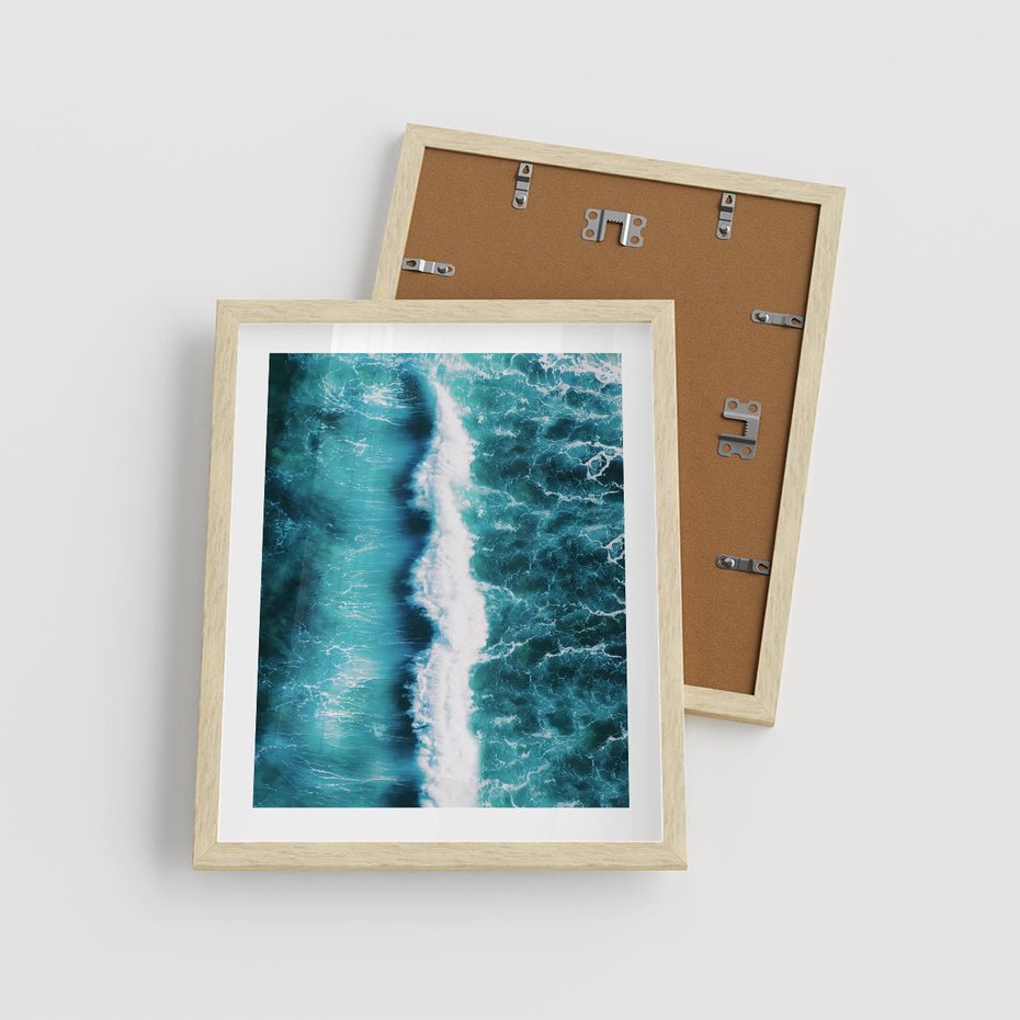 Plakat w ramie 40x50 - Błękitna Siła Oceanu - fale, ocean - rama drewno