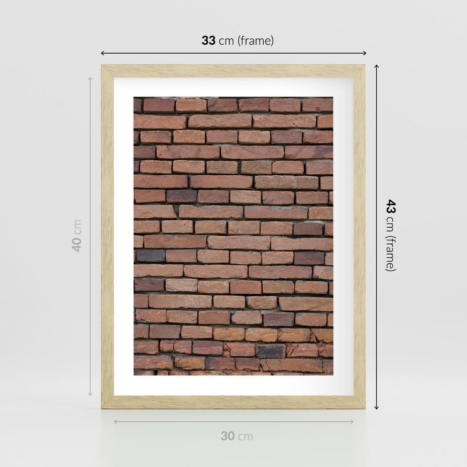 Plakat w ramie 30x40 - Mur cegieł: industrialny urok - cegły, mur - rama drewno