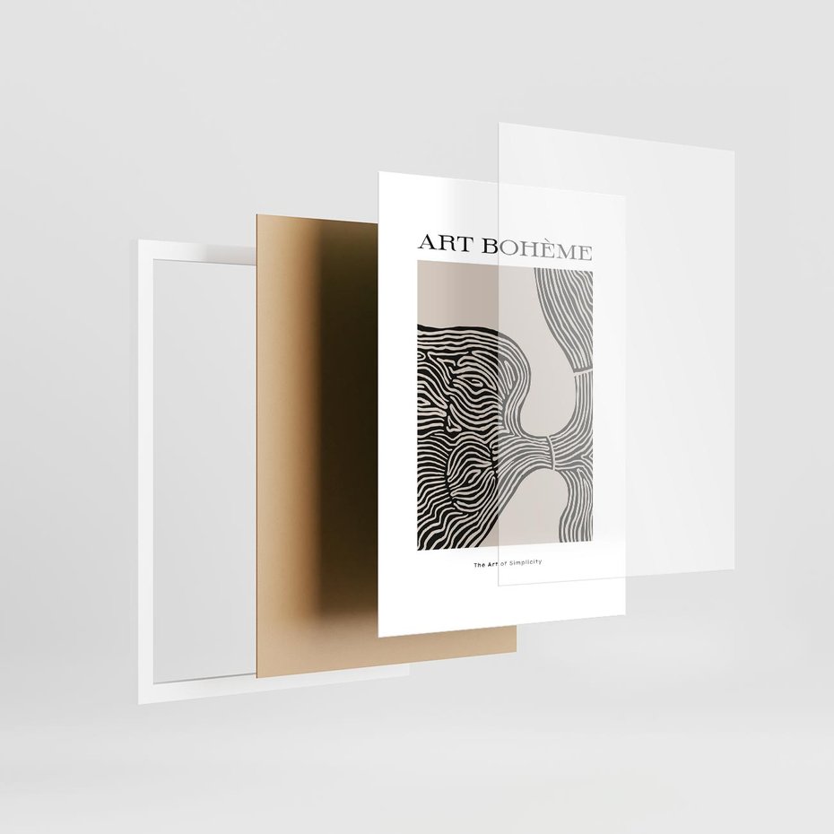 Plakat w ramie 50x70 - Wewnętrzne Zagadki Kształtów - sztuka minimalizmu, biało czarna rycina - rama biała