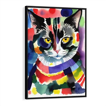 Obraz w ramie 50x70 - Koci Przyjaciel - abstrakcyjny obraz, akwarela - rama czarna