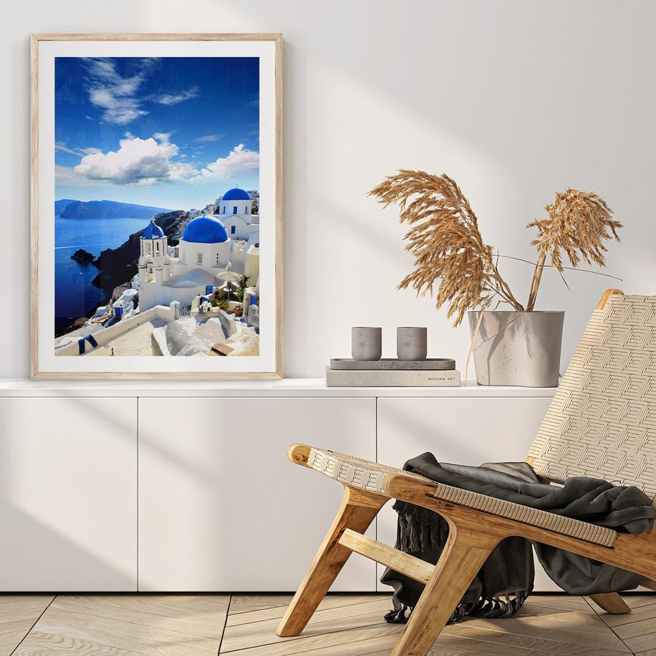 Plakat w ramie 50x70 - Magiczne Widoki - Santorini, perspektywa - rama drewno