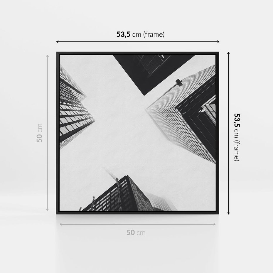 Obraz w ramie 50x50 - Nowoczesna Dynamika - perspektywa, wieżowce - rama czarna