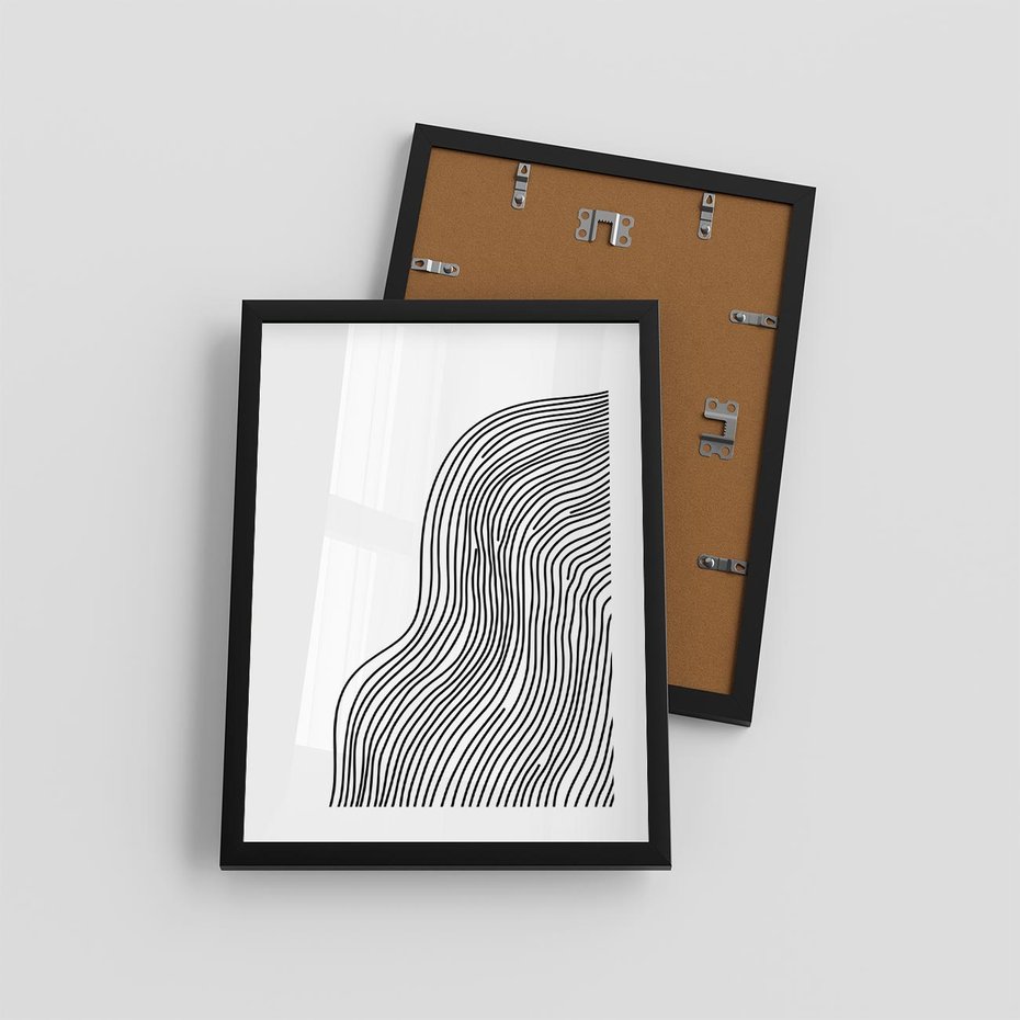 Plakat w ramie 30x40 - Refrakcje Przestrzeni - mnimalistyczna forma, czarne linie - rama czarna