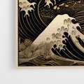 Obraz w ramie 50x50 - Złote Piękno - ciemny obraz, fala morska - rama drewno