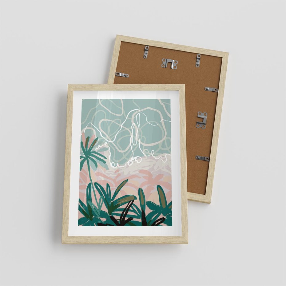 Plakat w ramie 30x40 - Rajski Stan - pastelowy krajobraz, nowoczesny plakat - rama drewno
