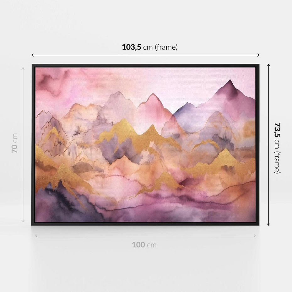 Obraz w ramie 100x70 - Pastelowe Wzgórza - pastelowe, różowe góry - rama czarna