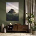 Obraz na płótnie 80x120 - Zamglona Prostota - artystyczna fotografia, samotne drzewo na zamglonej łące