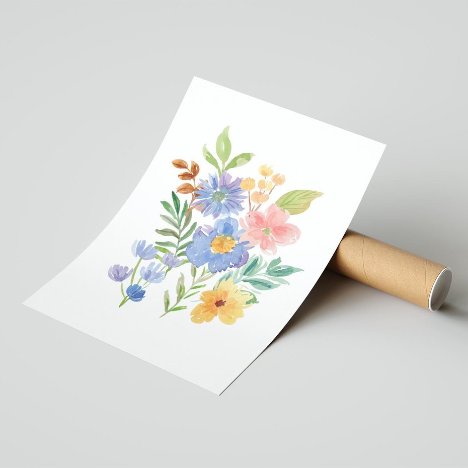 Plakat bez ramy 21x30 - Kwiatowe Opowieści - akwarelowe polne kwiaty, minimalistyczna sztuka