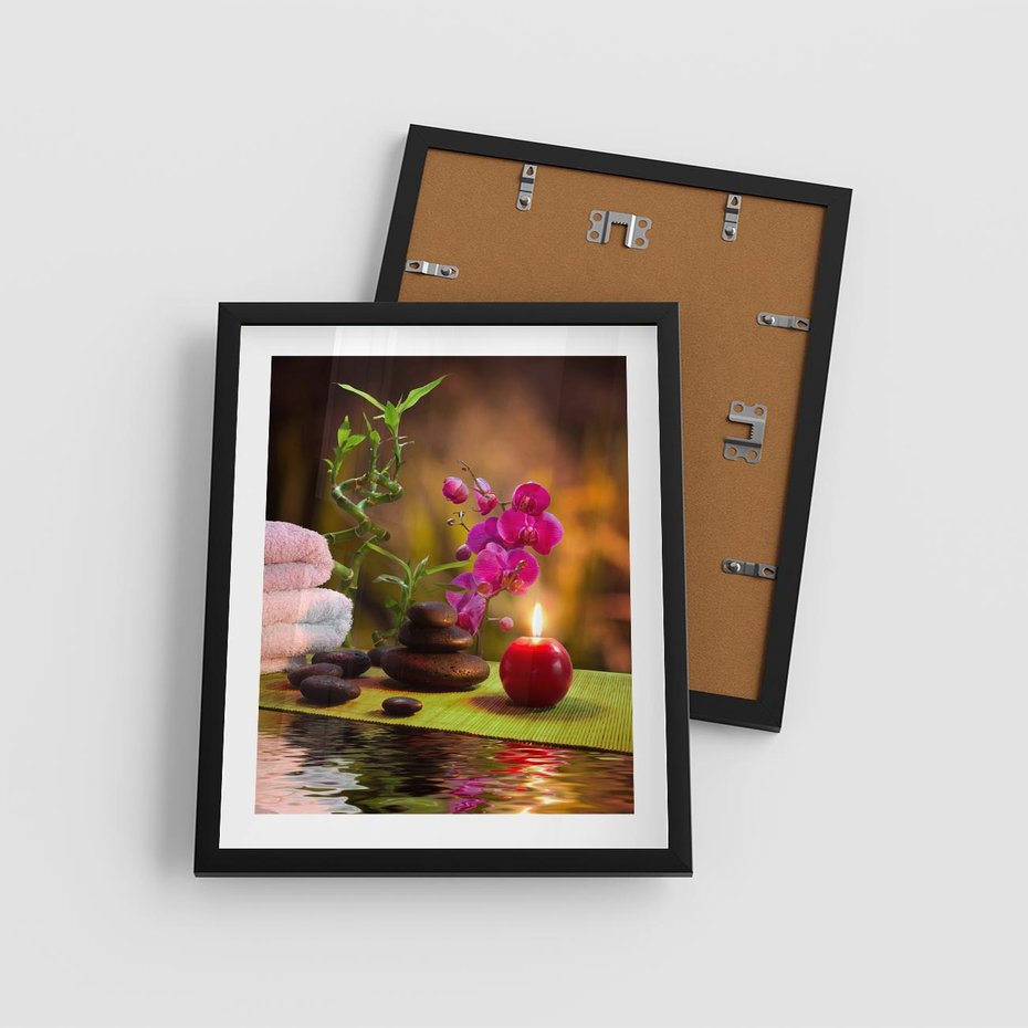 Plakat w ramie 40x50 - Światło Świecących Kwiatów w Spa - spa, świaca - rama czarna