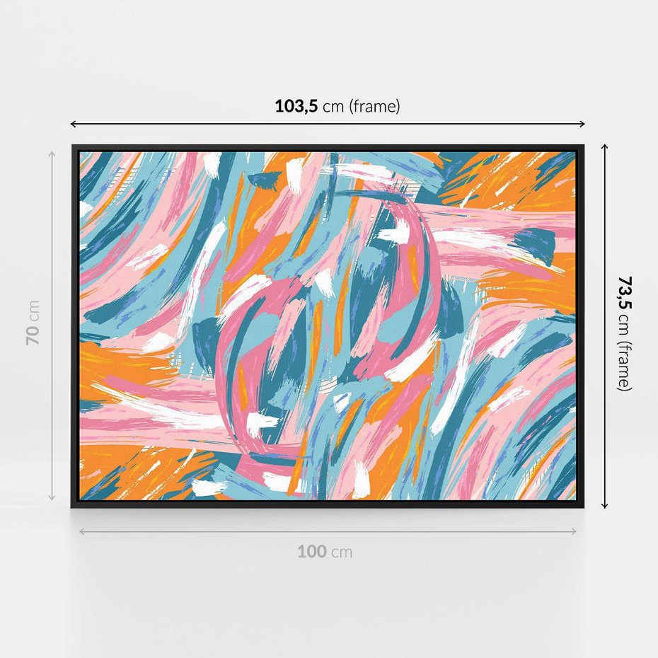 Obraz w ramie 100x70 - Refleksje w krainie abstrakcji - abstrakcja, energiczne pociągnięcia pędzla - rama czarna