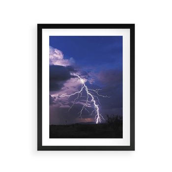 Plakat w ramie 30x40 - Burza z błyskawicami nad horyzontem - burza, błyskawica - rama czarna