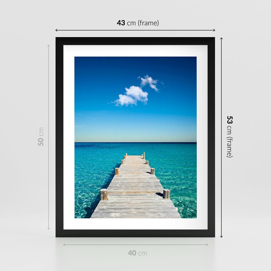 Plakat w ramie 40x50 - Letnie Morskie Uczucie - morze, pomost - rama czarna