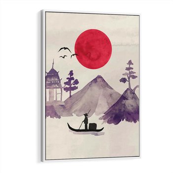 Obraz w ramie 80x120 - Odbicie Słońca - japońska sztuka, akwarela - rama biała