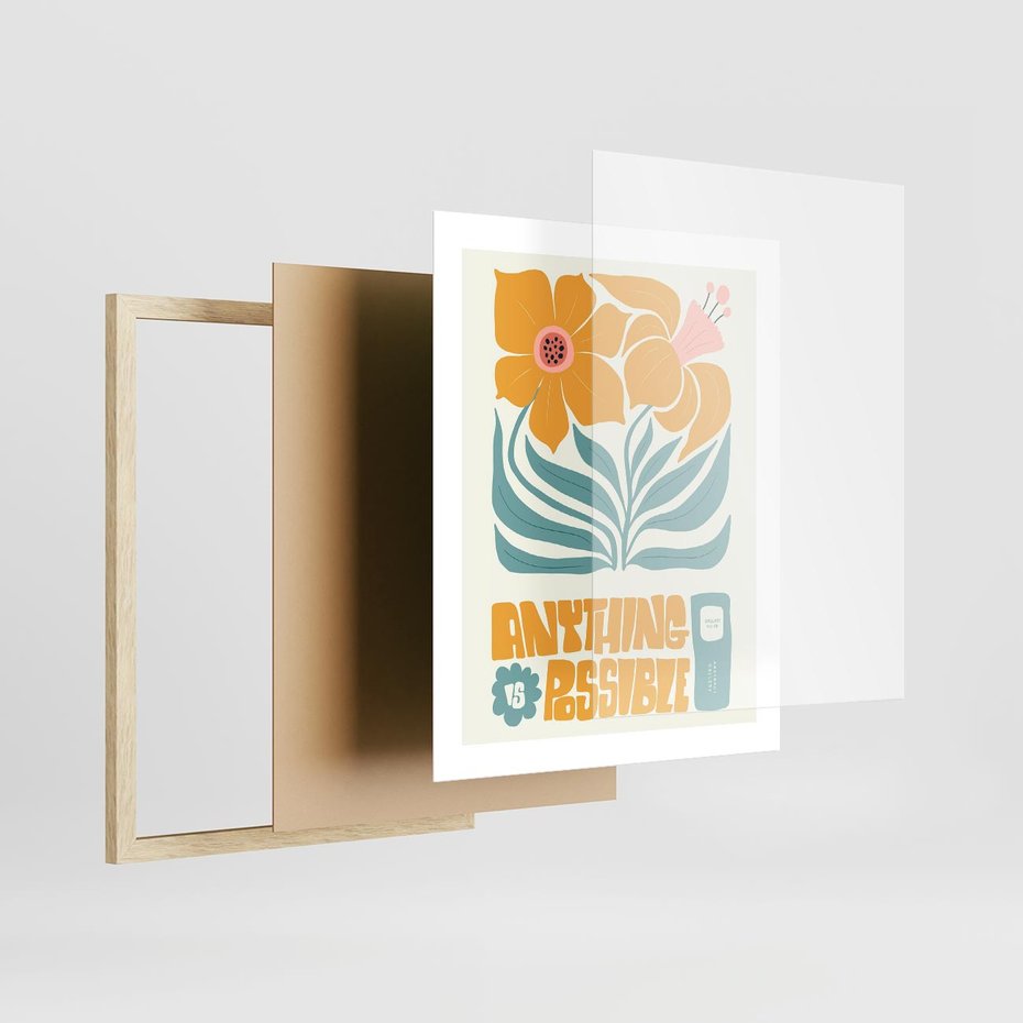 Plakat w ramie 40x50 - Kolorowa Harmonia - sztuka nowoczesna, pastelowe kwiaty - rama drewno