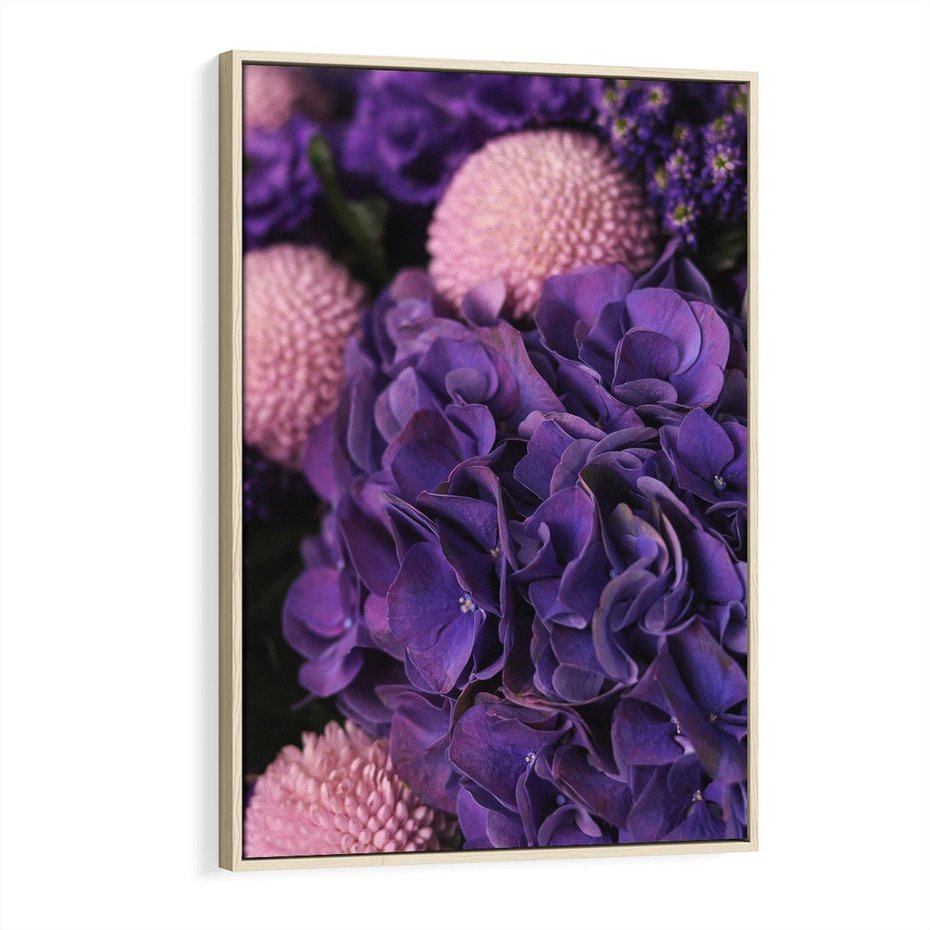 Obraz w ramie 70x100 - Fioletowa hortensja - kwiaty, hortensja - rama drewno
