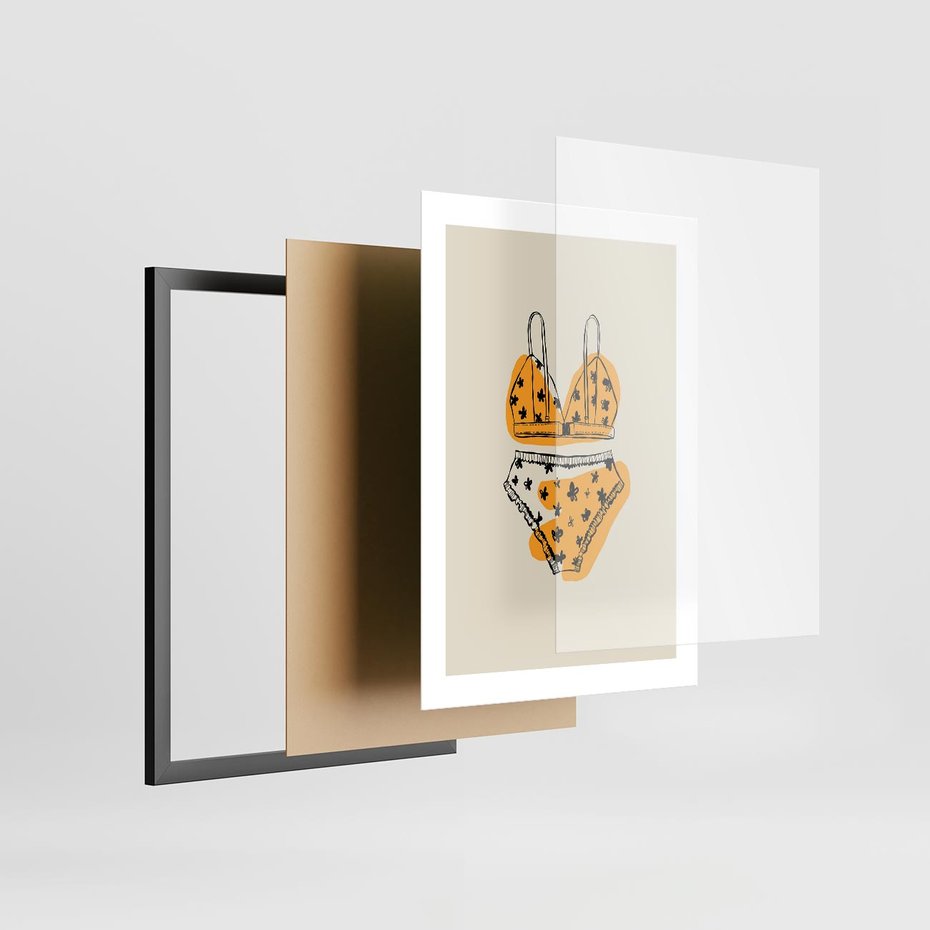 Plakat w ramie 30x40 - Minimalistyczny Szkic Bielizny - minimalistyczna grafika, szkic bielizny - rama czarna