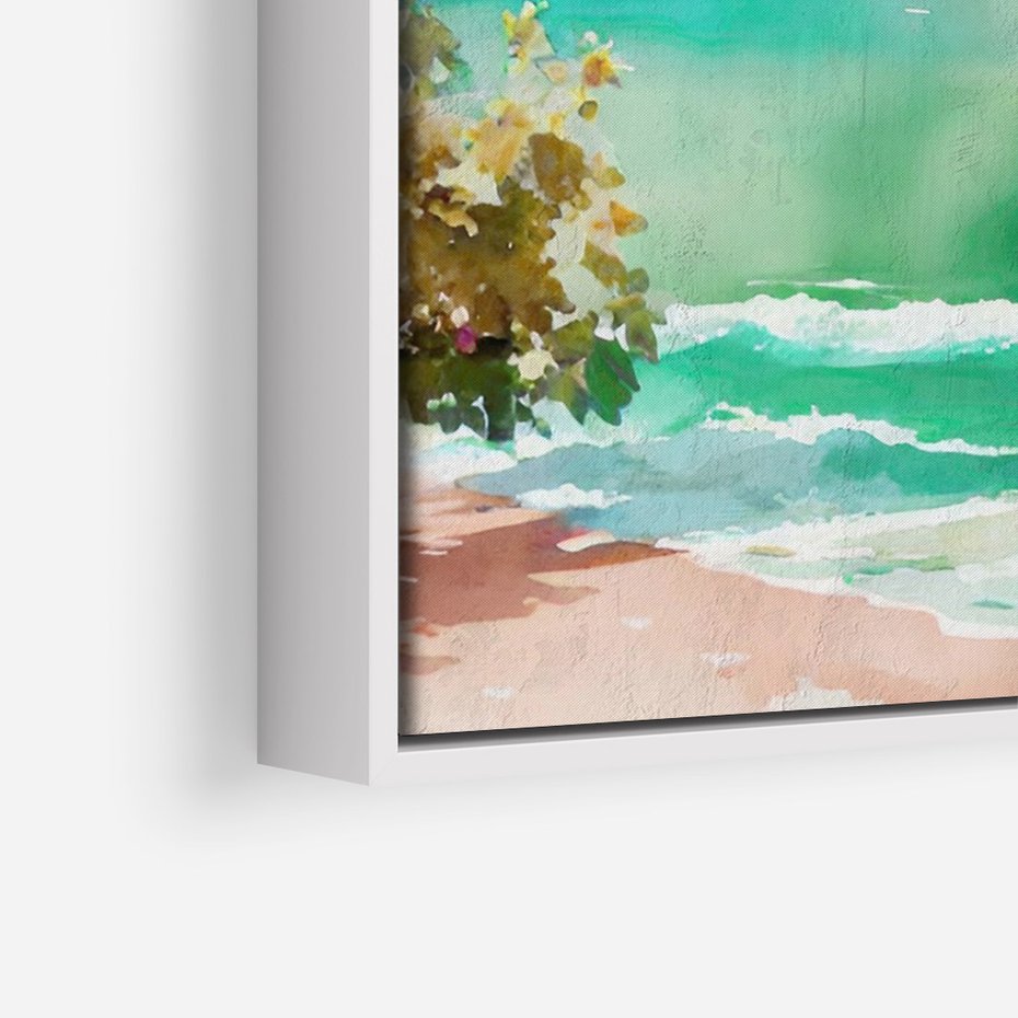 Obraz w ramie 80x120 - Na Zboczu - akwarela, nadmorski pejzaż - rama biała