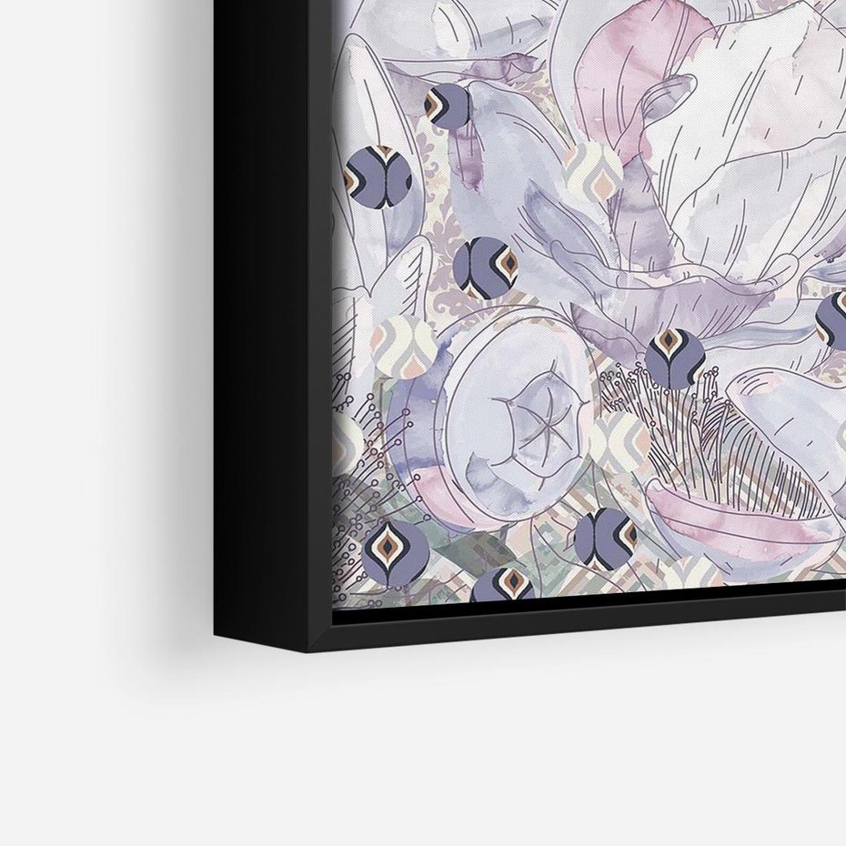 Obraz w ramie 50x50 - Malowane oddechy istnienia - pomieszane tekstury, kwiatowe elementy - rama czarna