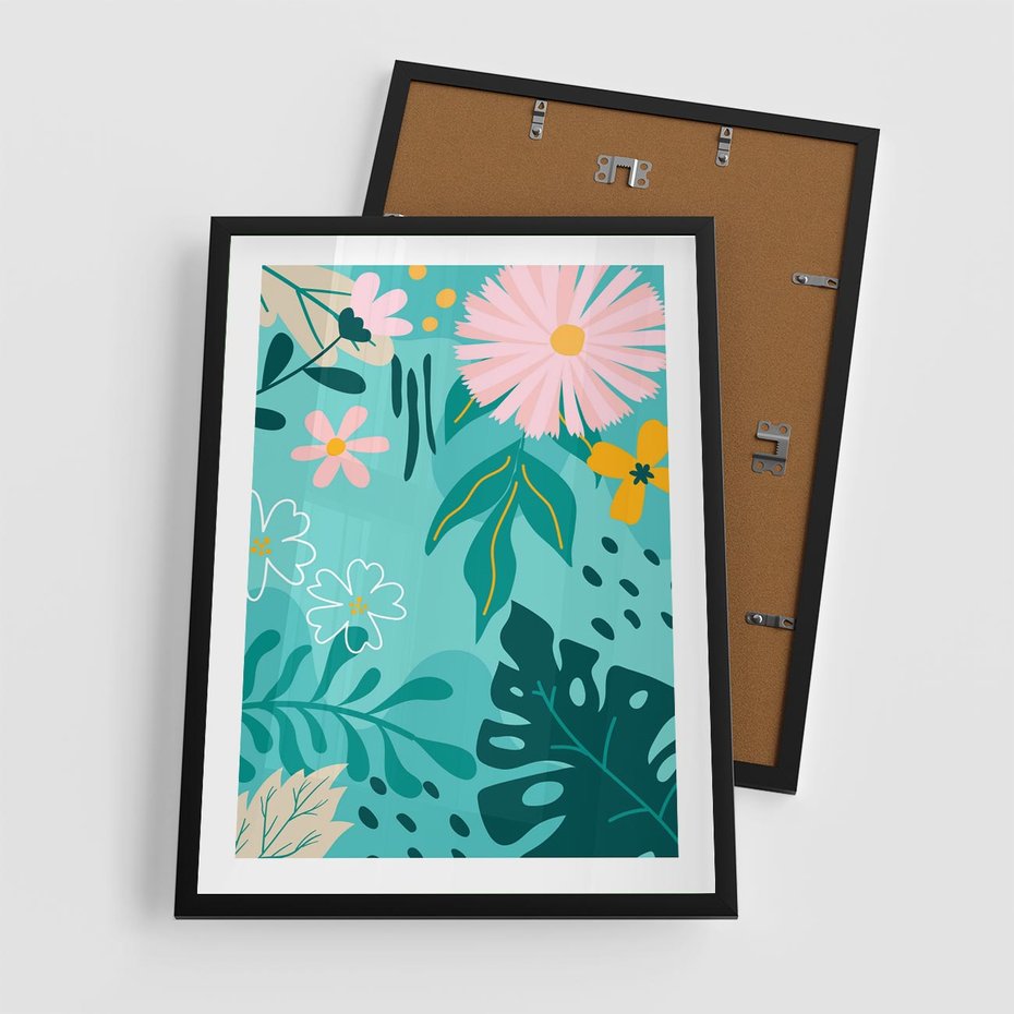 Plakat w ramie 50x70 - Kwiatowe Wibracje - pastelowa kompozycja, kwiaty - rama czarna