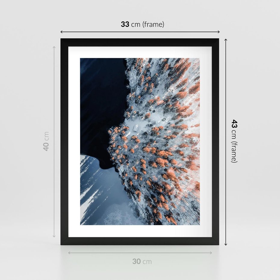 Plakat w ramie 30x40 - Lot Ptaka - zima, zimowy krajobraz - rama czarna