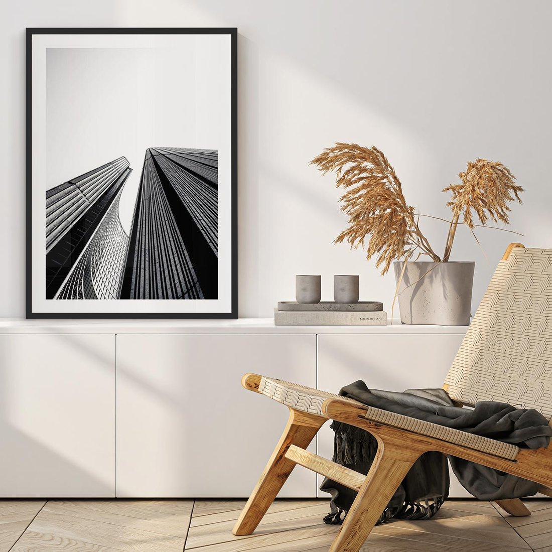 Plakat w ramie 50x70 - Monochromatyczna Wizja - architektura, wysoki wieżowiec - rama czarna