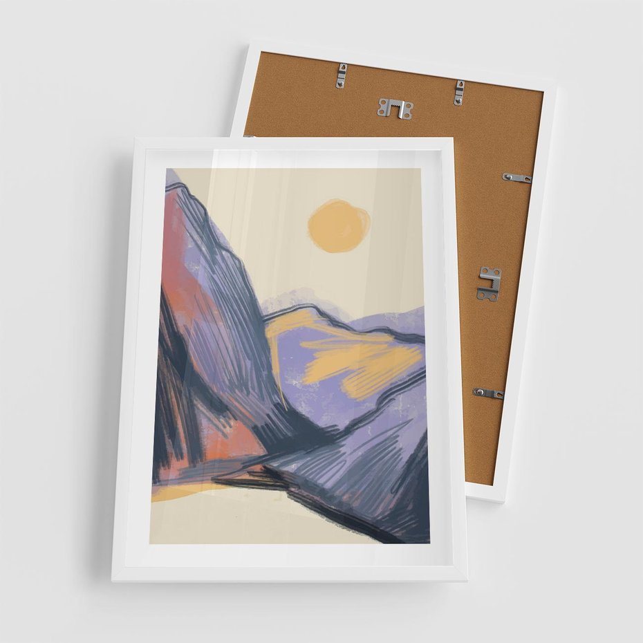 Plakat w ramie 50x70 - Ponad Szczytami - pastelowy krajobraz, nowoczesny plakat - rama biała