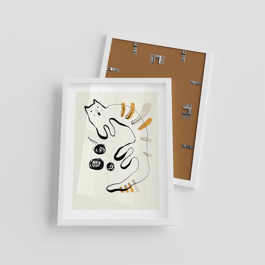 Plakat w ramie 30x40 - Picassowska Abstrakcja Kota - abstrakcyjna grafika kota, jak picasso - rama biała