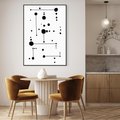 Obraz w ramie 70x100 - Nocne Zawirowania - abstrakcyjny plakat, czarne kropki i kreski - rama czarna