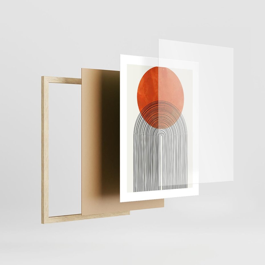 Plakat w ramie 30x40 - Abstrakcyjne Pulsacje - koło, boho styl - rama drewno