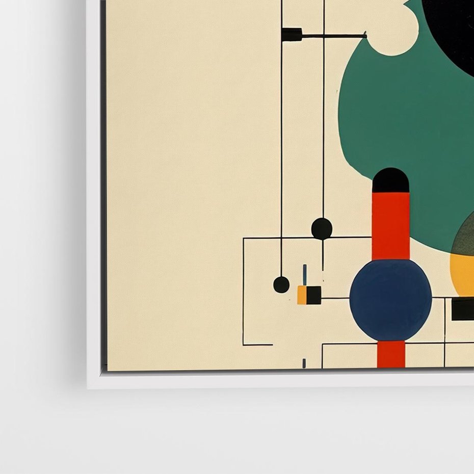 Obraz w ramie 80x80 - Migocące Impresje Odniesień - abstrakcyjna geometryczna kompozycja, koła linie - rama biała