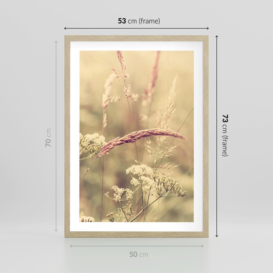 Plakat w ramie 50x70 - Boho Wizja - suszone, trawy - rama drewno