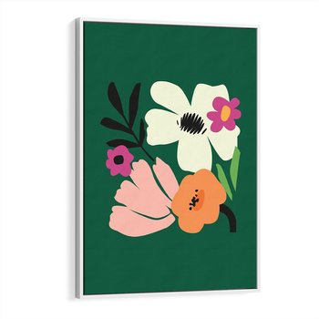 Obraz w ramie 50x70 - Rozbijające Echa - abstrakcyjne kwiaty, zielone tło - rama biała